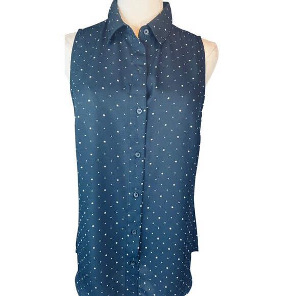2/$30 Banana Republic Small Classic Fit Navy Sleeveless Button-Up Blouse Polyest - Picture 9 of 16